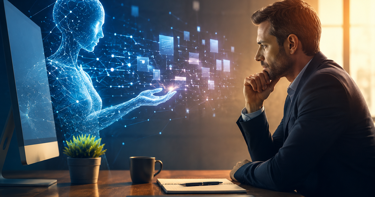 Professional using artificial intelligence to analyze information, illustrating the role of human judgment, expertise and decision-making in the age of AI.