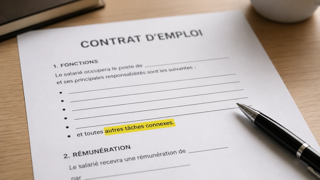 Contrat de travail avec la clause « autres tâches connexes » dans une description de poste