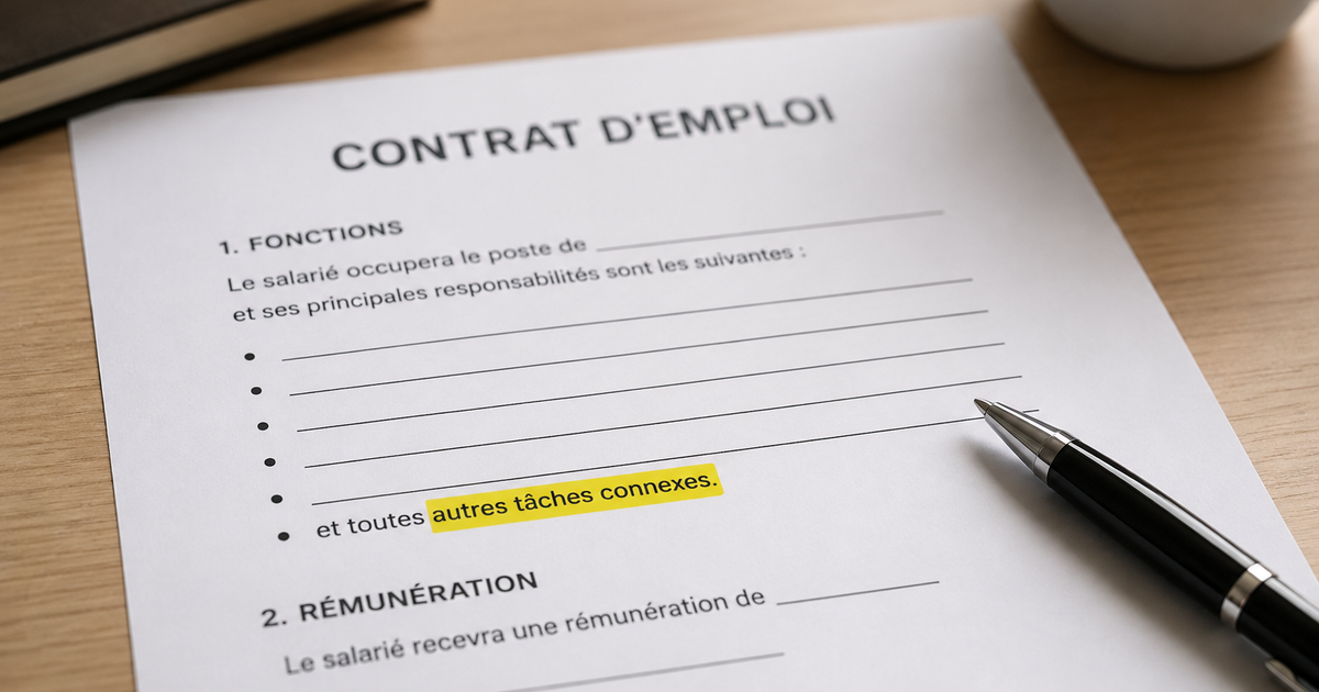 Contrat de travail avec la clause « autres tâches connexes » dans une description de poste