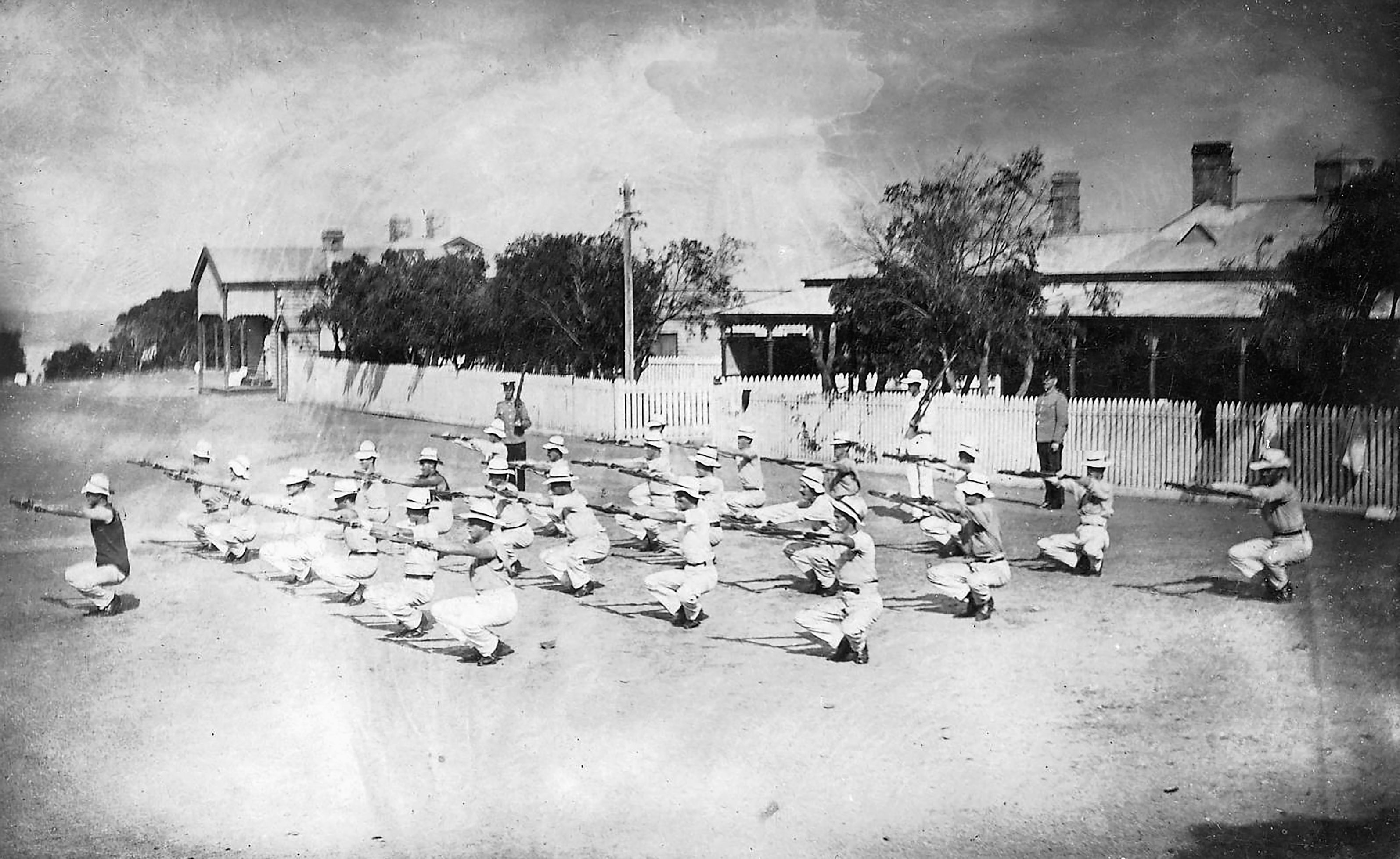 Garrison gunners exercising in front of the Barracks, c.1902. Photograph courtesy of the Smyth family.