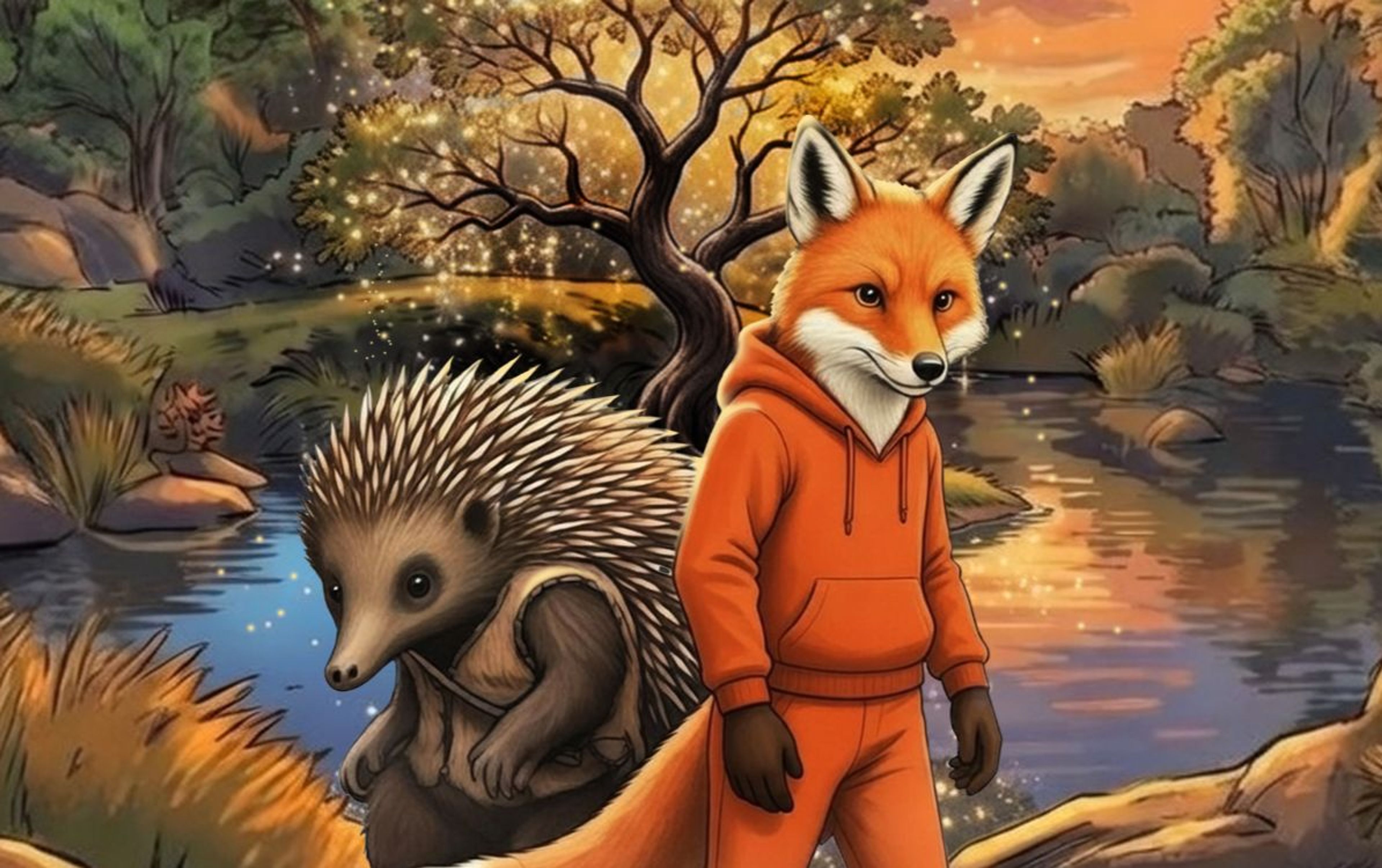 Illustration of an Echidna and a Fox