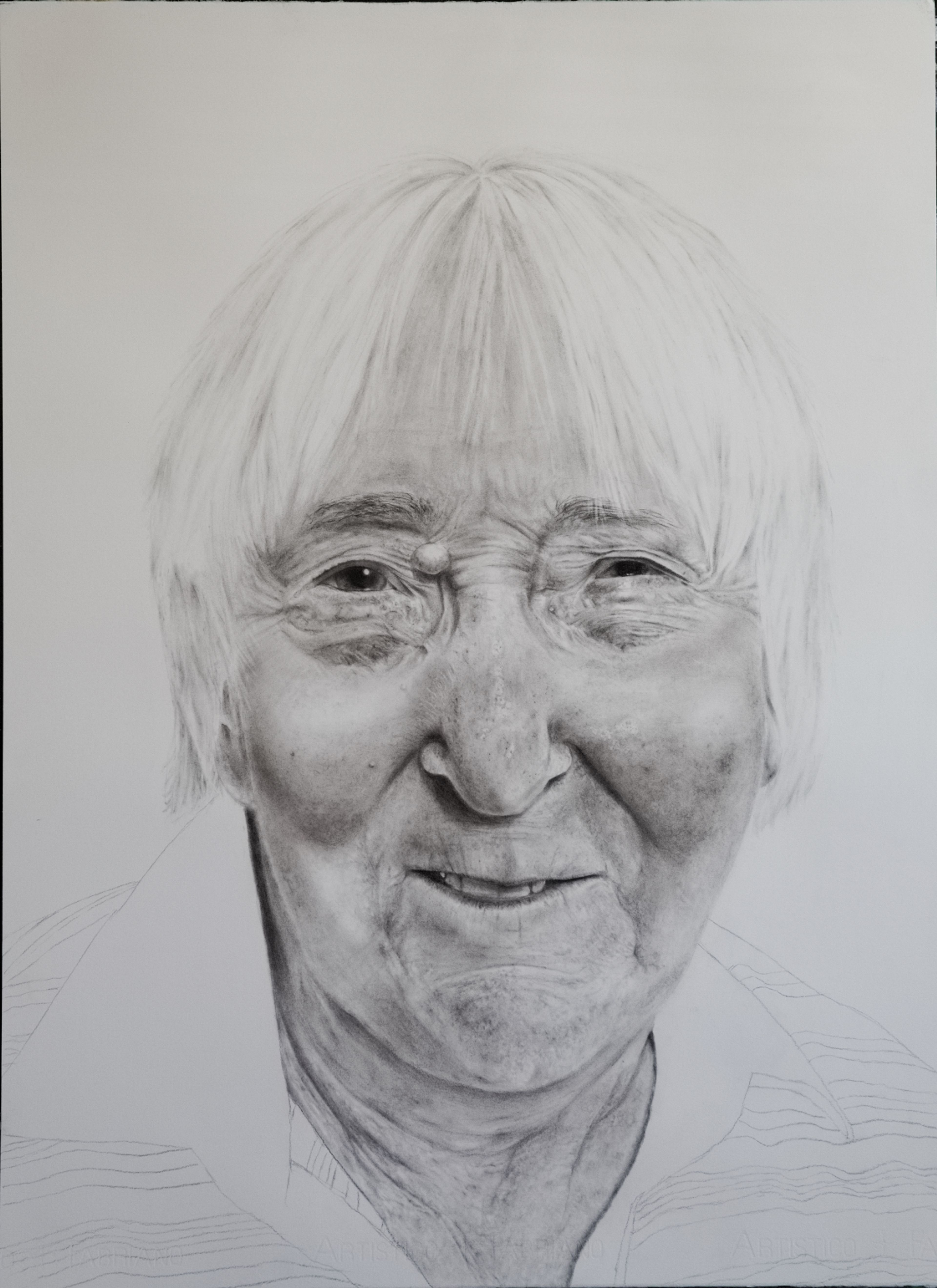 Sketch of elderly woman in black and white