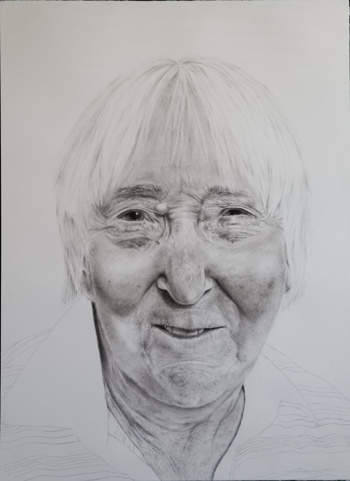 Sketch of elderly woman in black and white