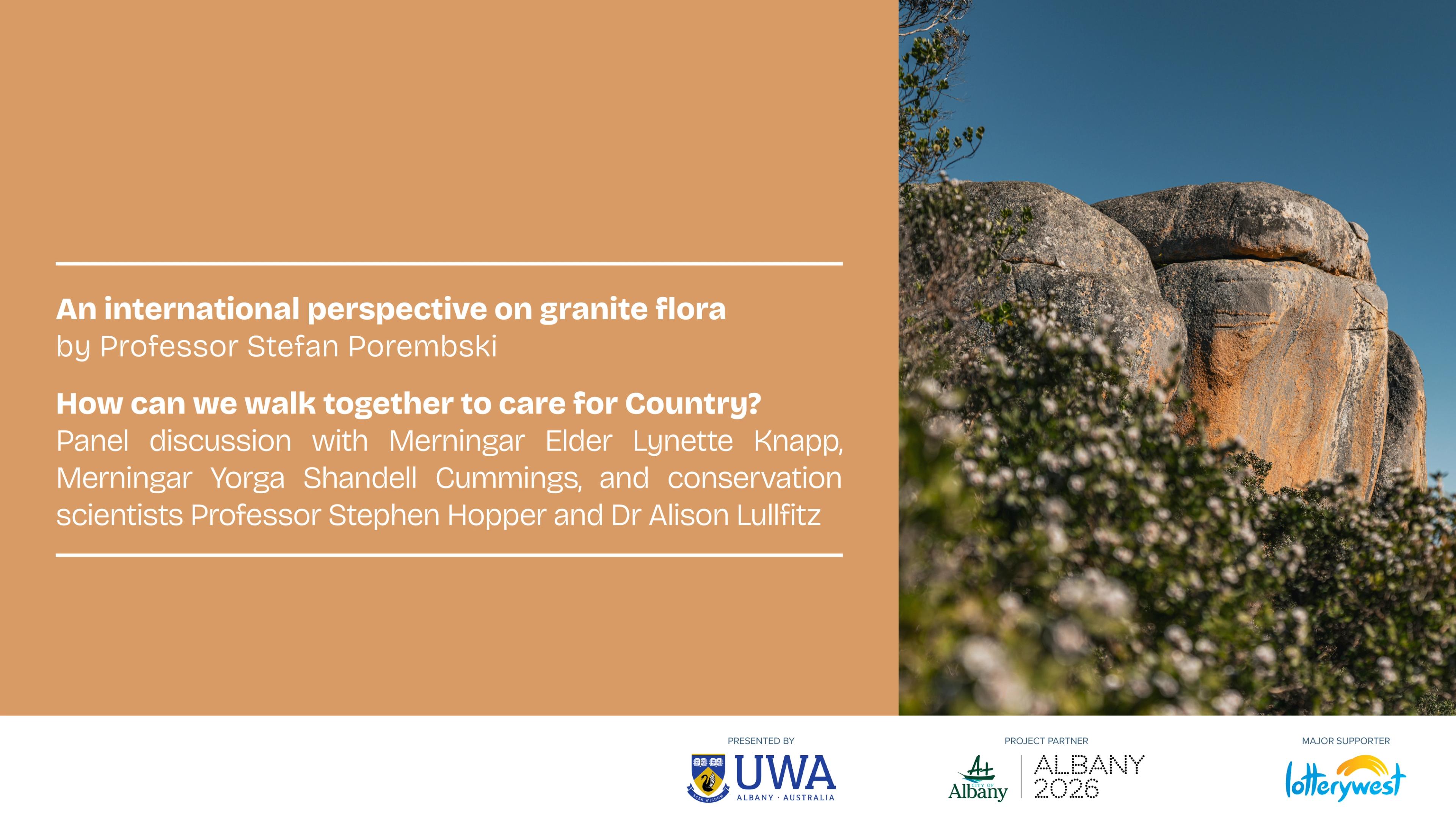 Large granite rock and shrubbery