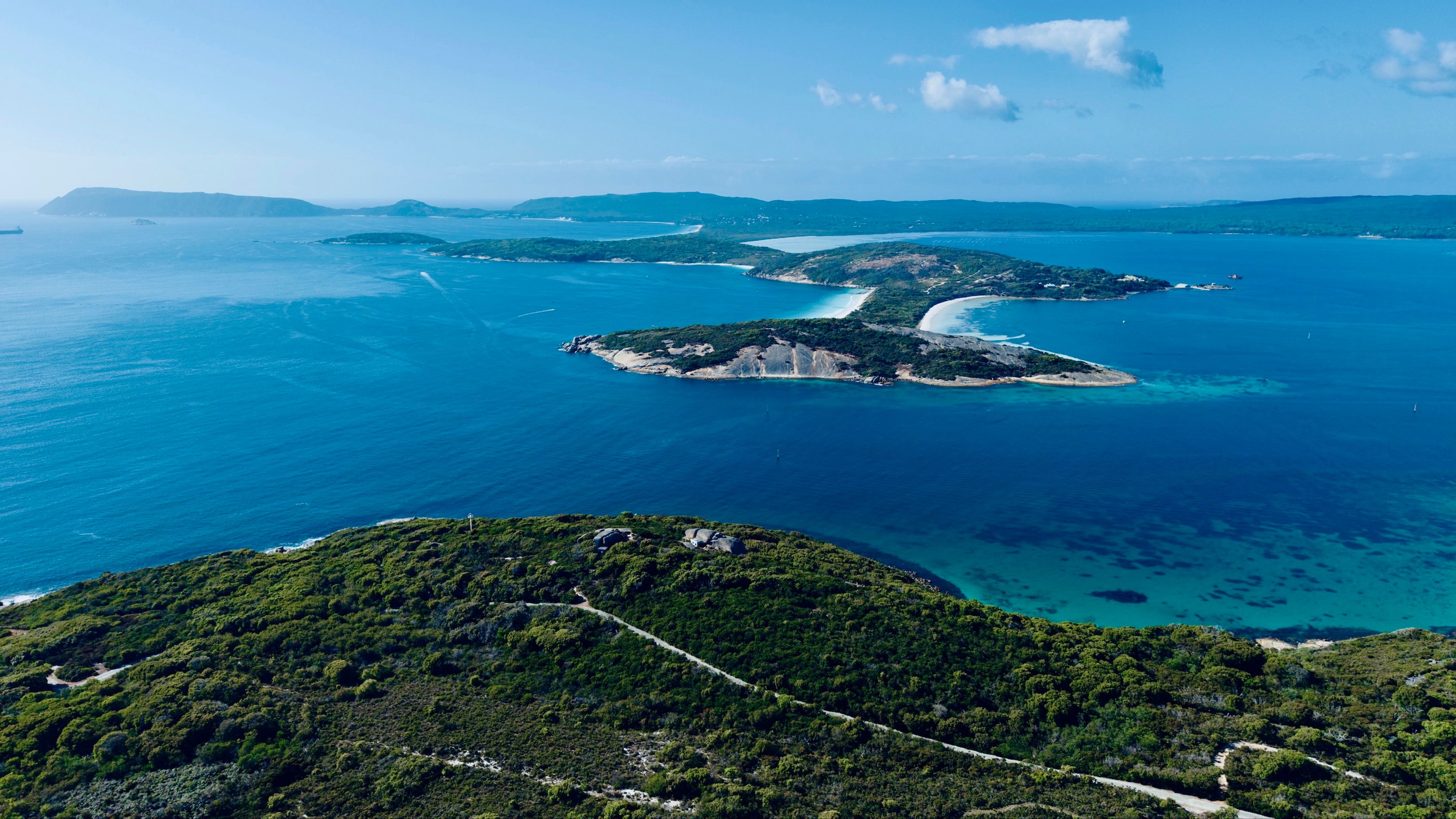 Image across point possession to Camp Quaranup with Bald Head in the distance