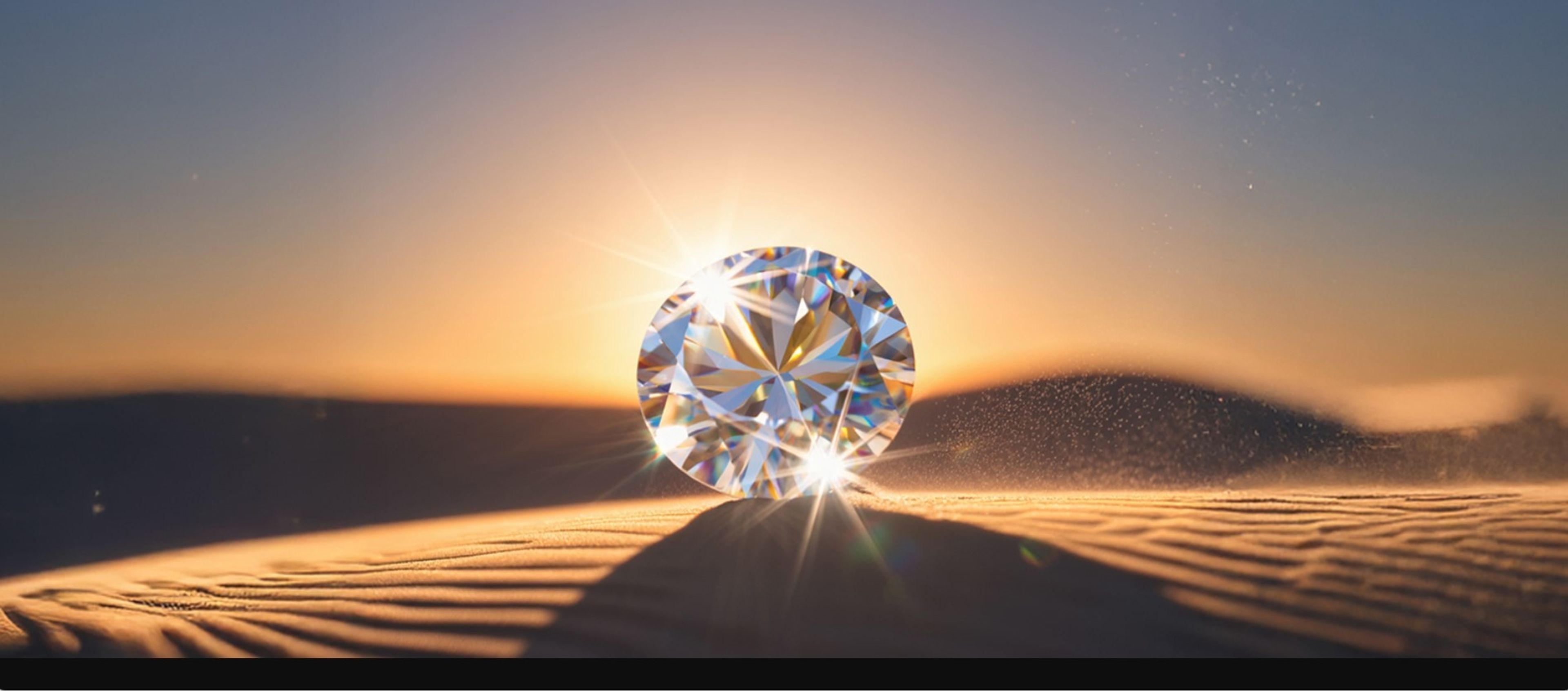 Imago of a diamond sitting on desert sands at sun rise or sunset