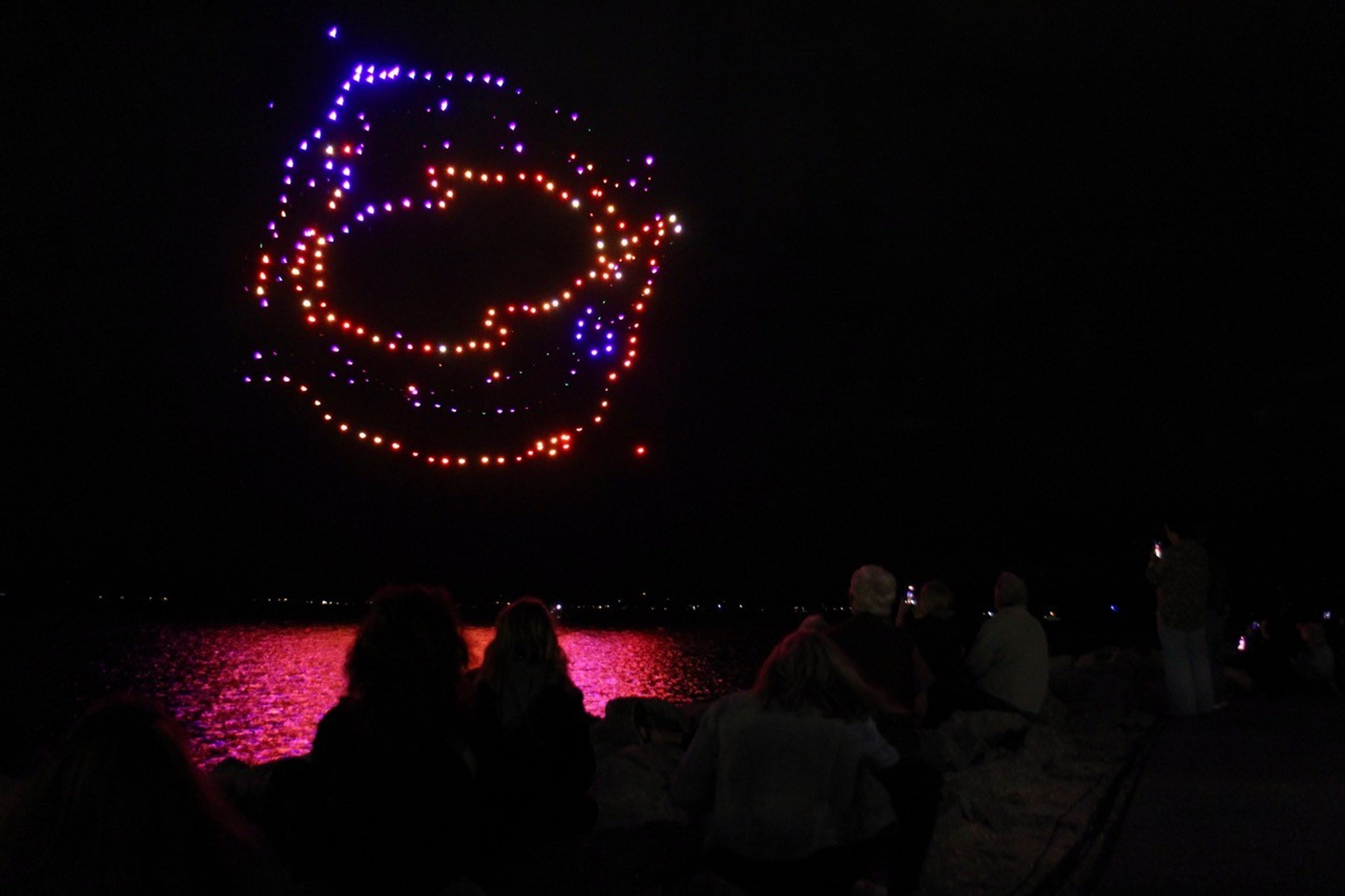 Drones make two dolphins appear in the sky 