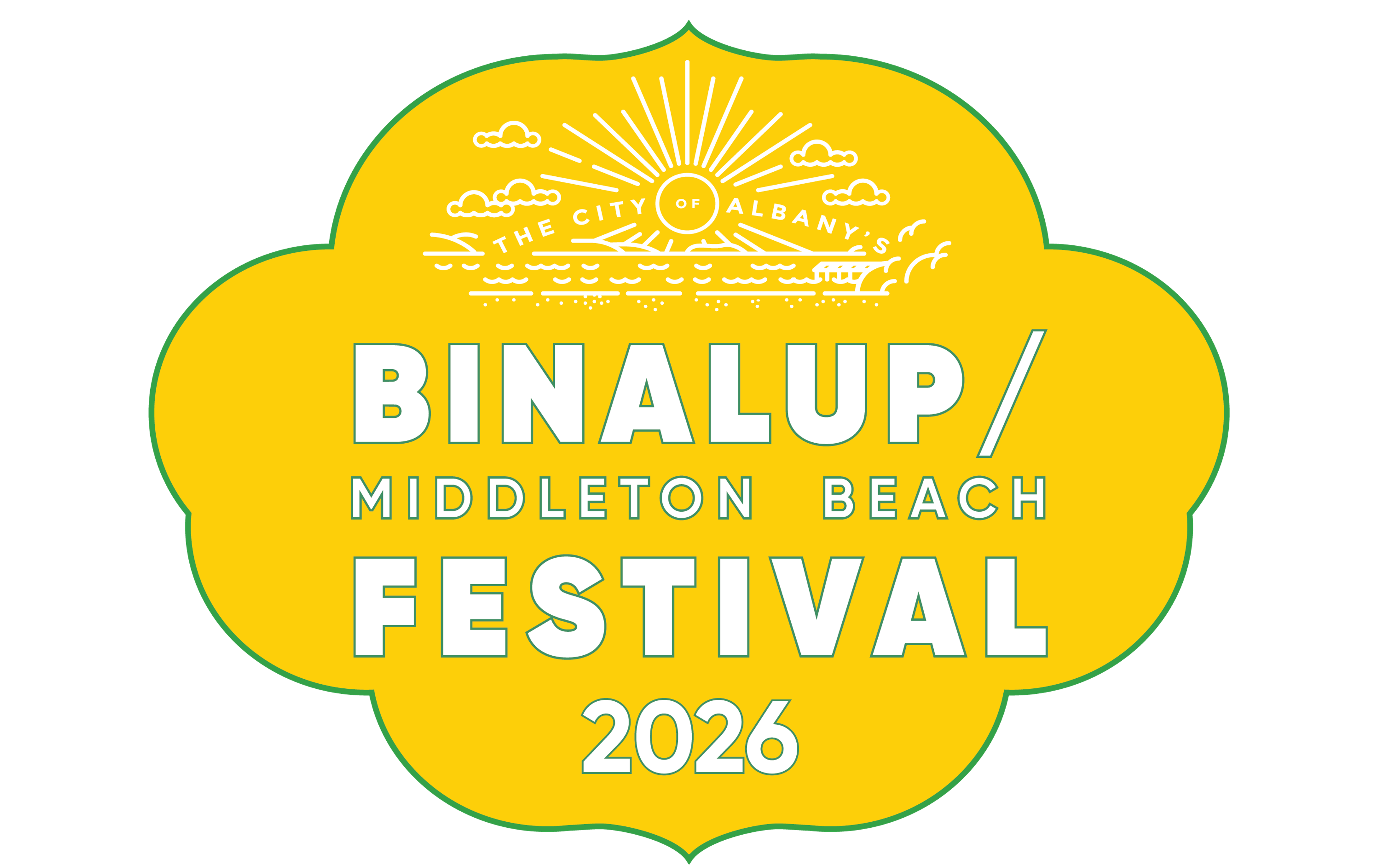 Yellow background with white text reading Binalup / Middleton Beach Festival 2026