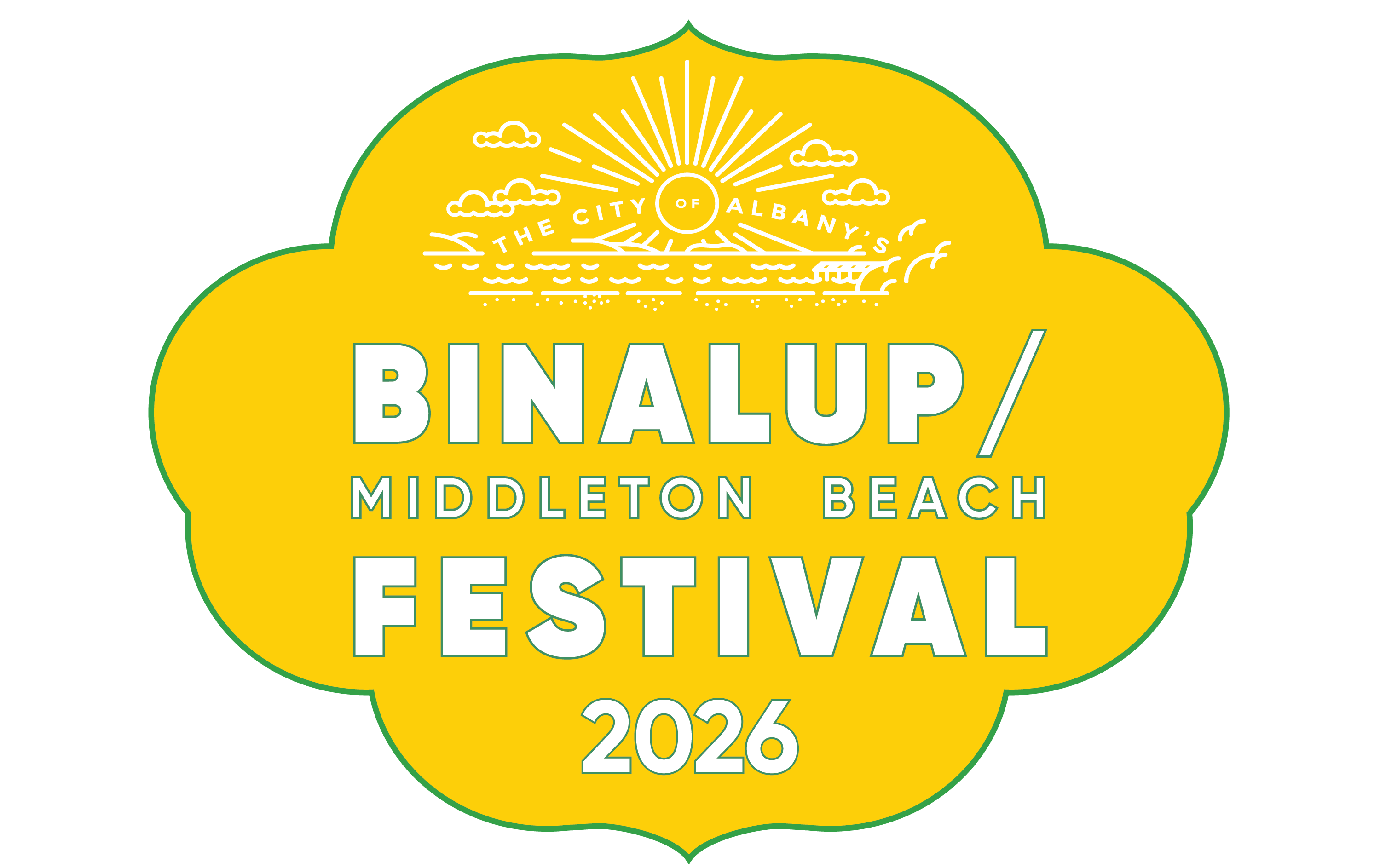 Yellow background with white text reading Binalup / Middleton Beach Festival 2026