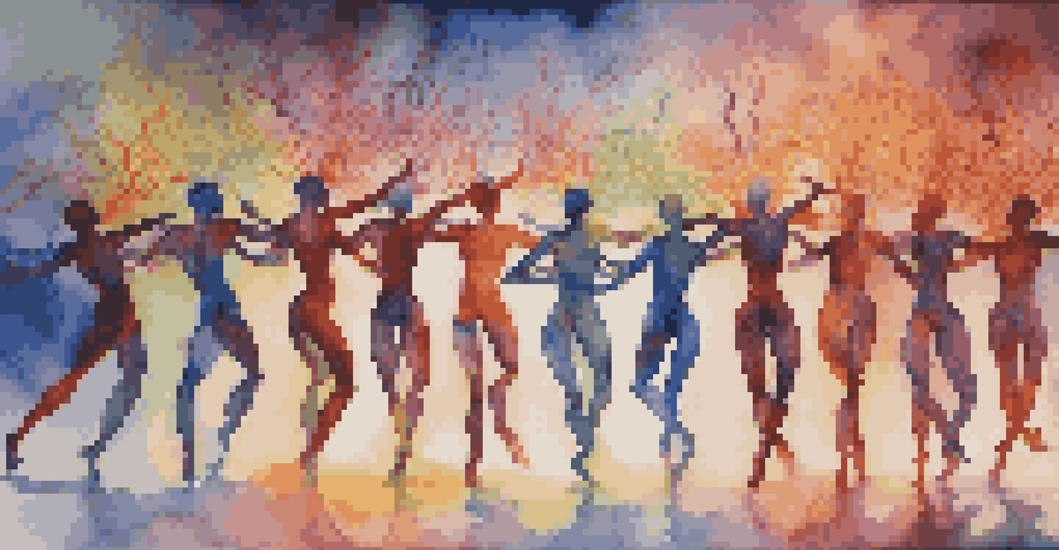 An abstract image illustrating brain activation during dance, with colorful neural pathways and moving dancers.