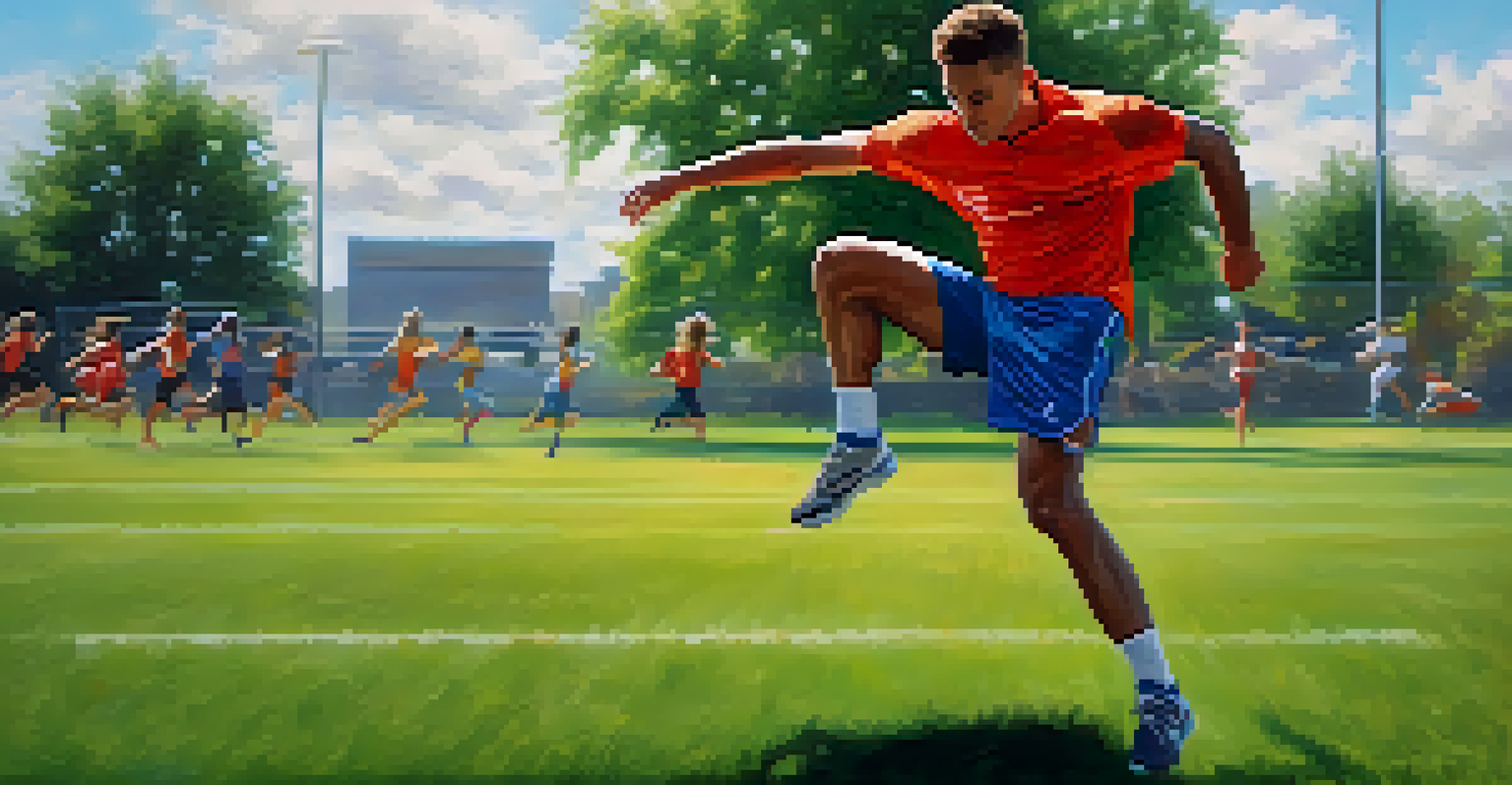 An athlete practicing dance-inspired footwork drills on a sunny outdoor field, surrounded by green grass and training cones.