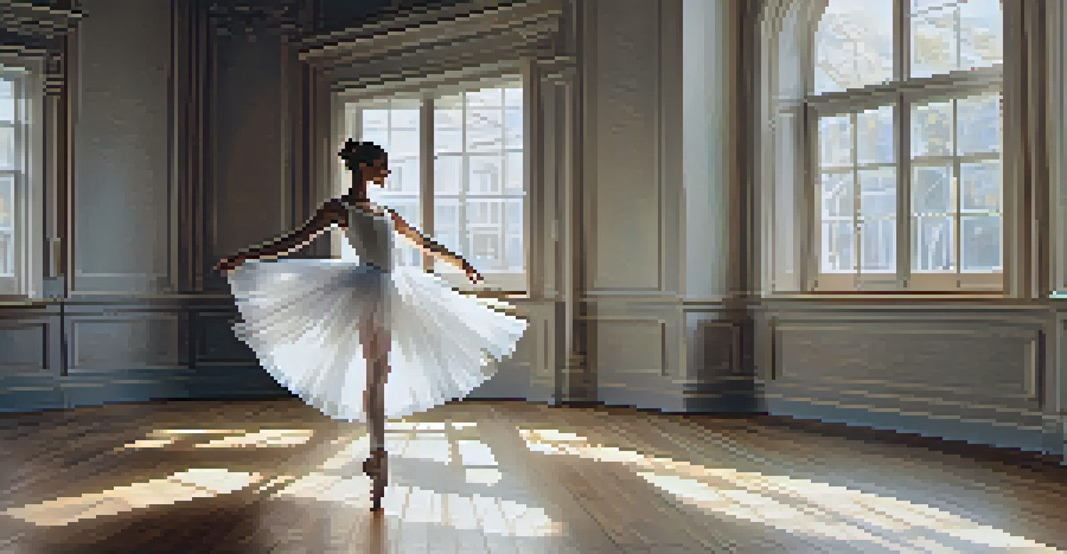 A ballet dancer in a graceful pose in a softly lit studio, wearing a white tutu.