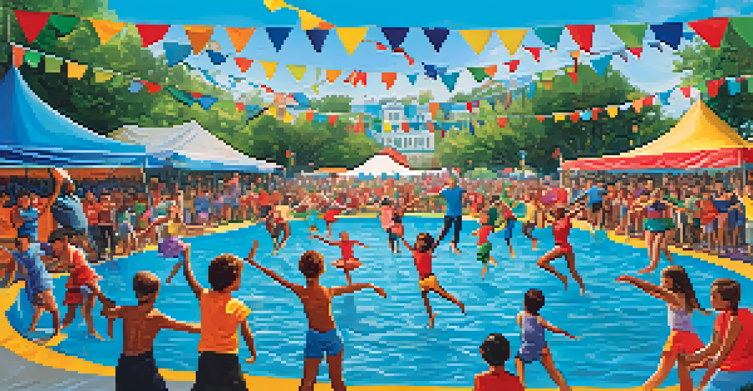 A lively community dance festival in a park, with participants of all ages dancing and engaging in ocean-themed workshops.