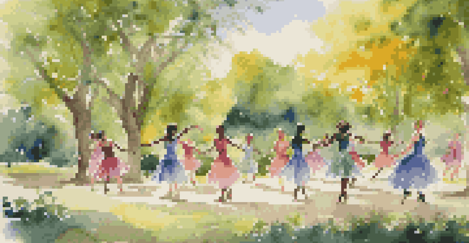Dancers collaborating in a park, sharing ideas and movements amidst a natural setting.