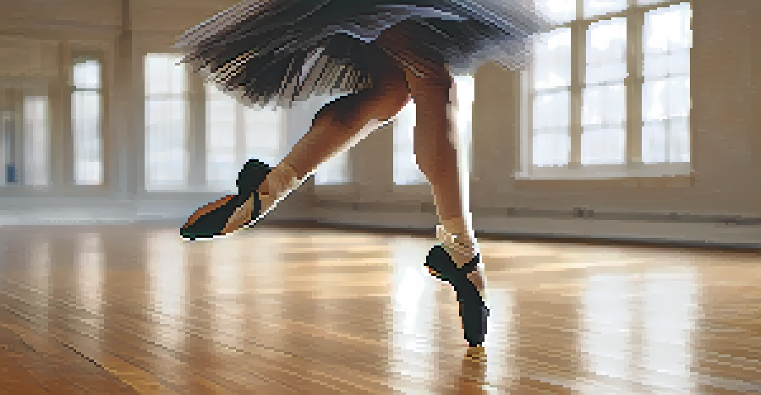 Close-up of a dancer's feet mid-leap in a studio, highlighting the grace and technique of the movement.