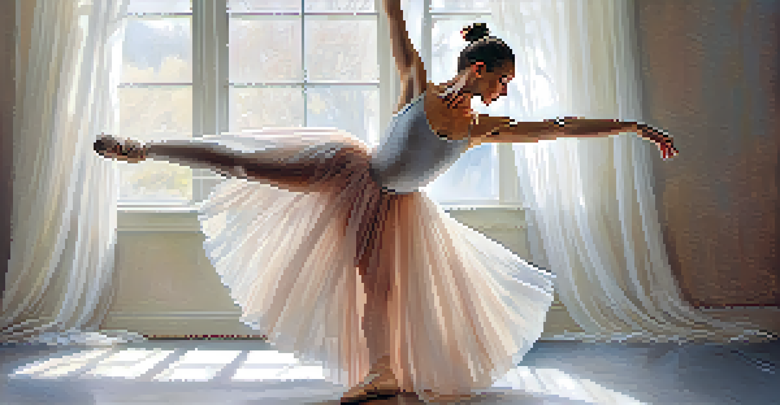 A ballet dancer in a flowing chiffon tutu posing against a pastel backdrop.