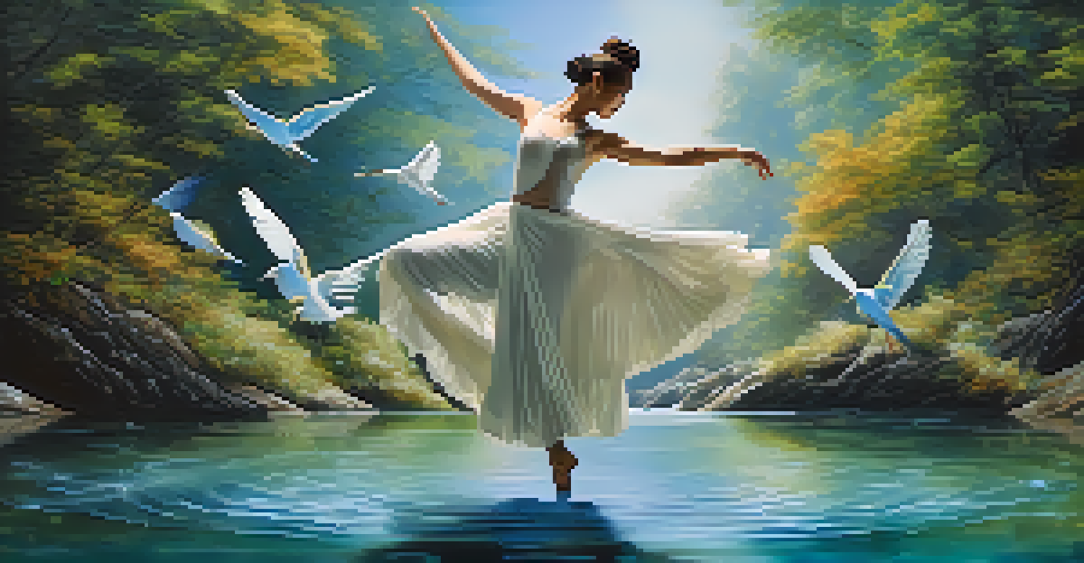 A dancer on a virtual reality stage, interacting with digital nature elements, creating a fusion of dance and technology.