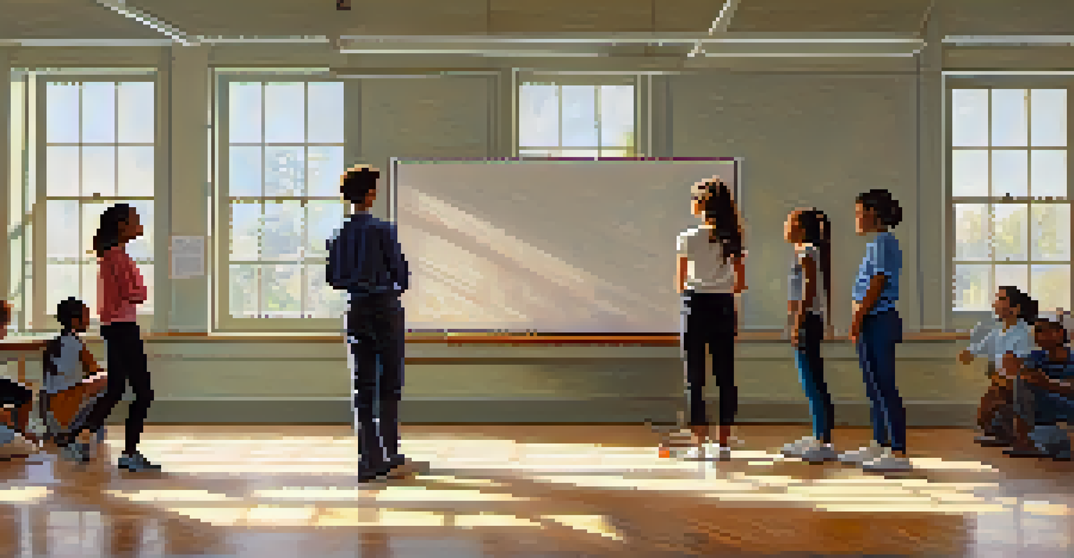 A dance instructor teaching Benesh Movement Notation to attentive students in a bright classroom.