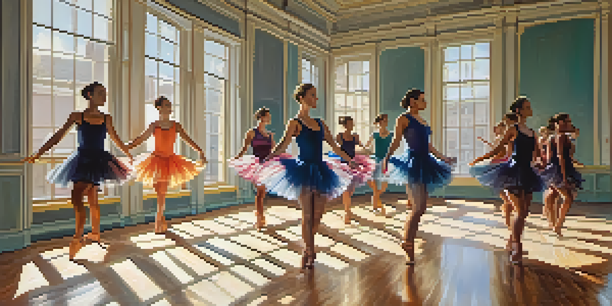 A choreographer demonstrating a dance move in a sunlit studio with dancers observing.