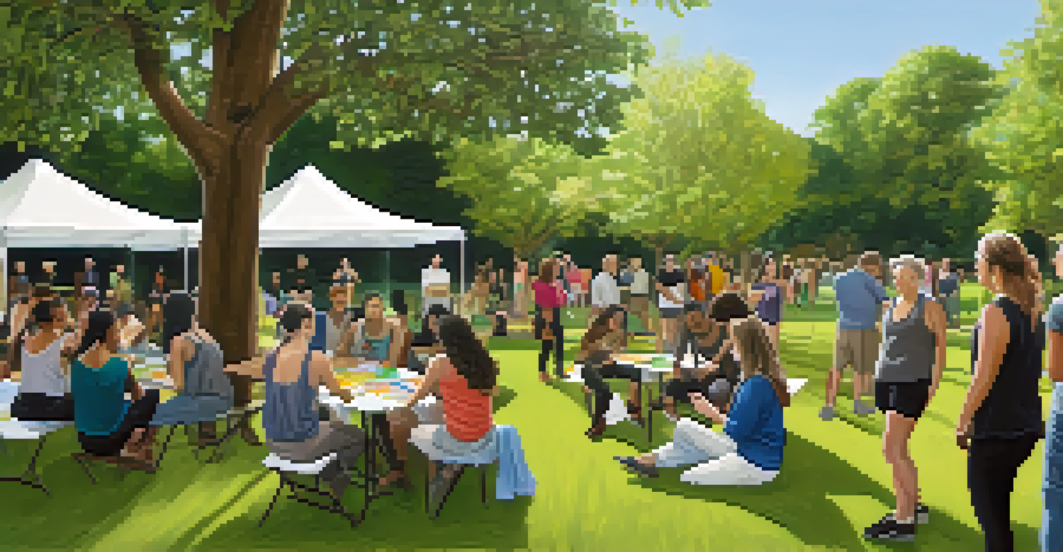 A vibrant community workshop on sustainable dance practices in a park, with participants discussing and sharing eco-friendly materials.