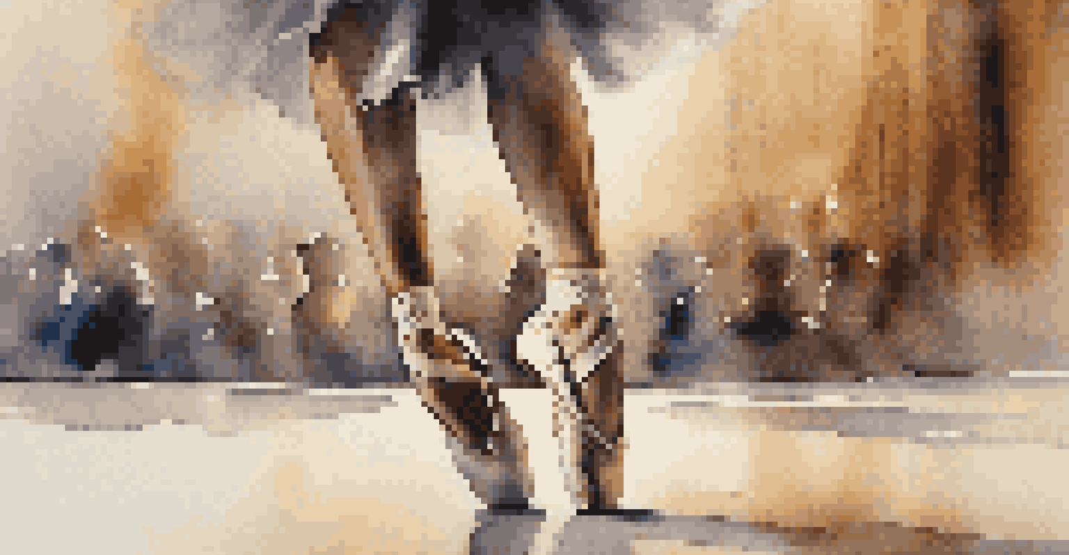 A close-up view of a dancer's feet captured in motion, showcasing their shoes and the dance floor texture.