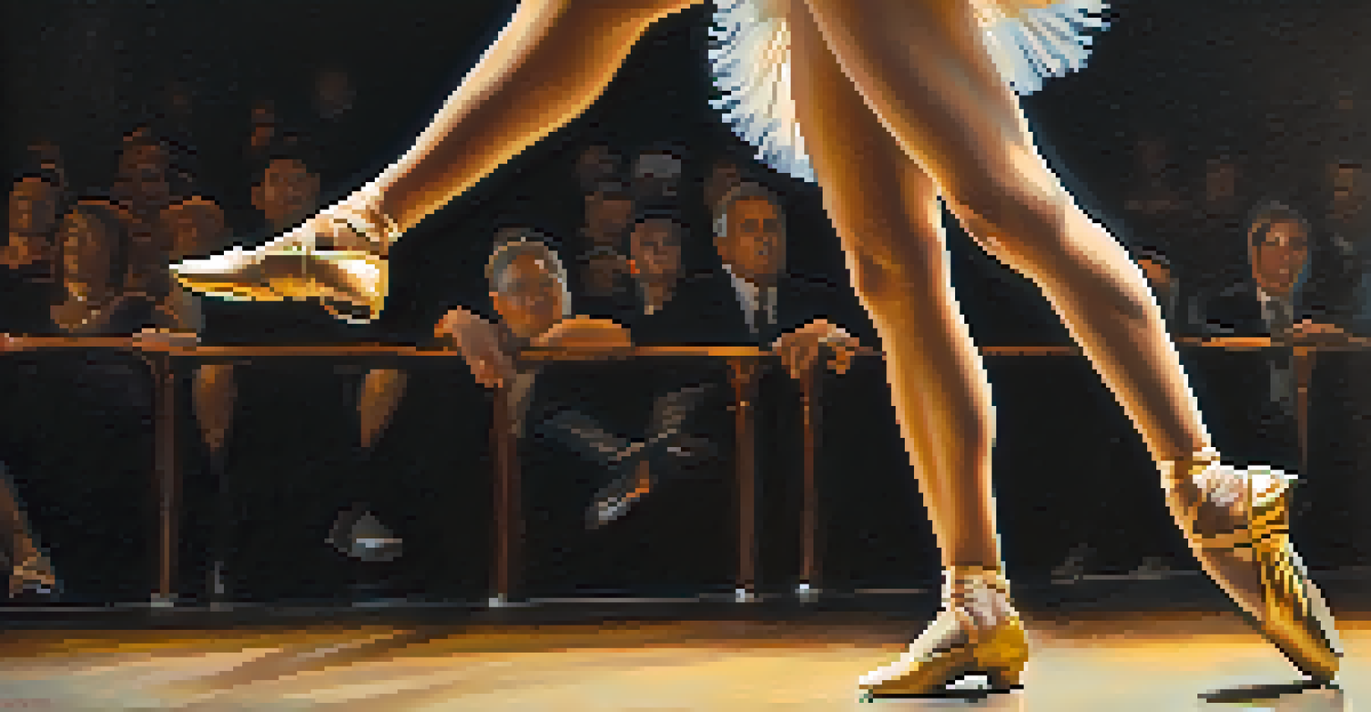 Close-up of a dancer's feet showcasing intricate footwork on stage.