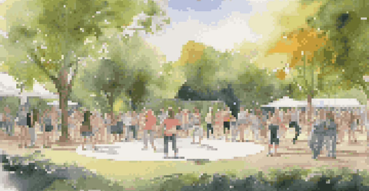 Visitors engaging with an interactive art installation in a park while dancers perform nearby, surrounded by greenery.