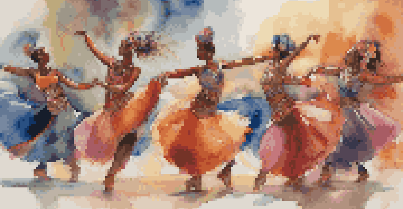 A group of male and female dancers performing together in a harmonious choreography, vibrant costumes, and bright stage lighting.