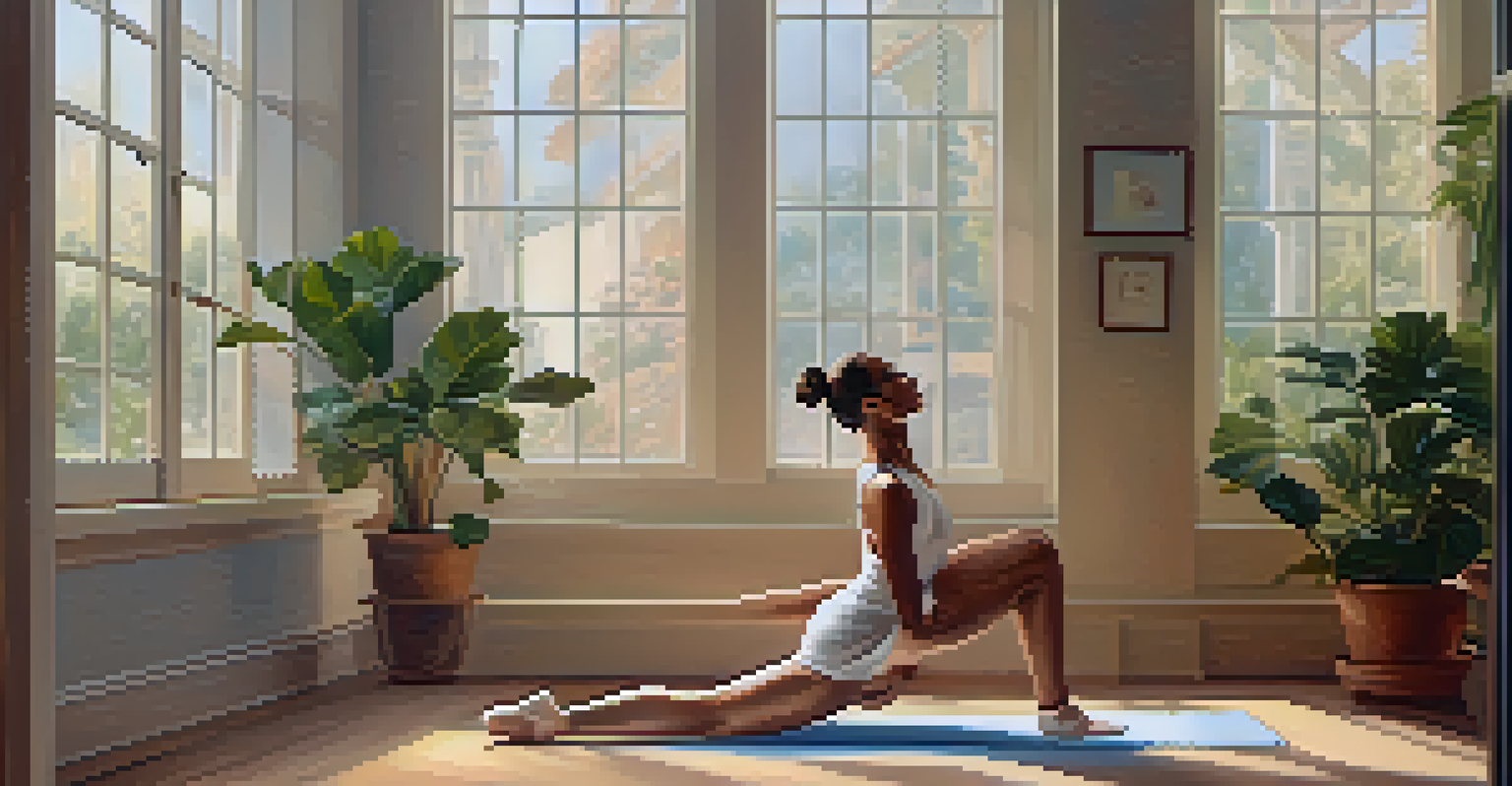 A ballet dancer practicing Pilates on a mat, performing the 'Hundred' exercise in a tranquil, softly lit environment.