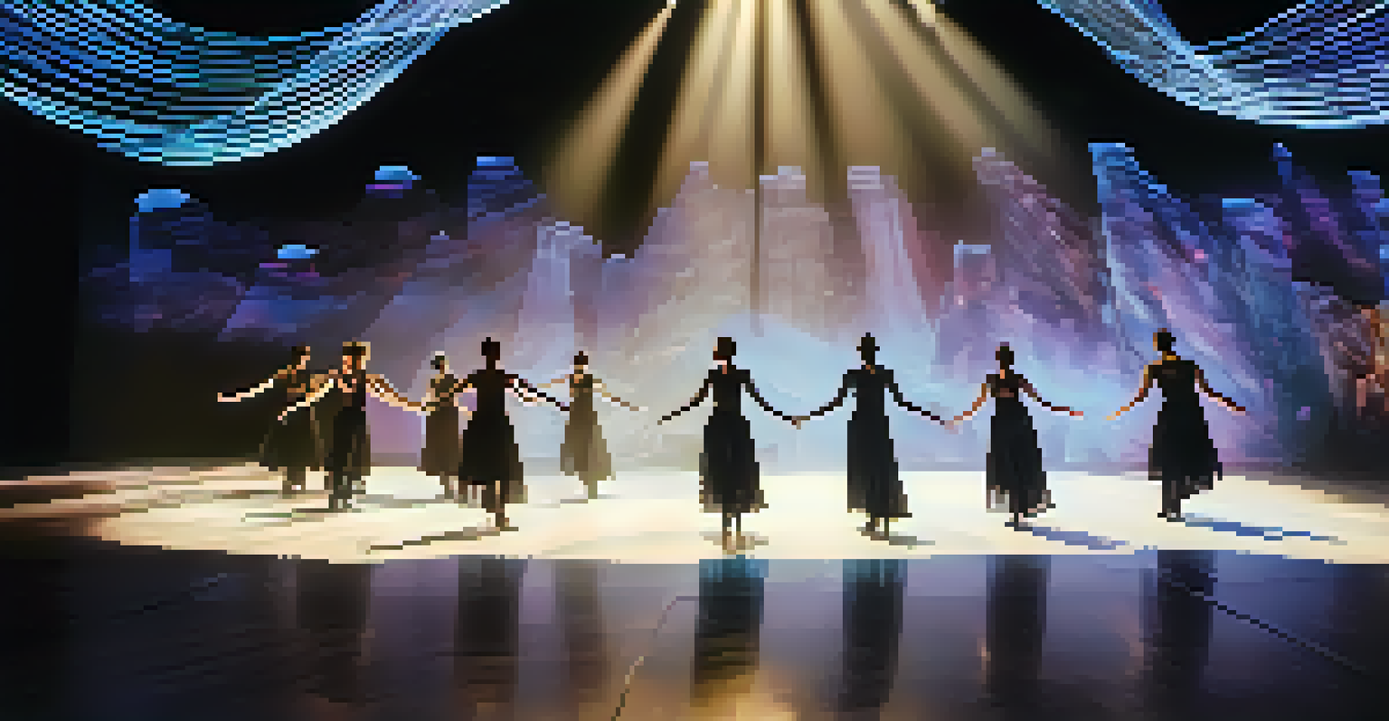 A theatrical performance with dancers and AI-generated lighting, creating a dynamic and engaging visual experience.