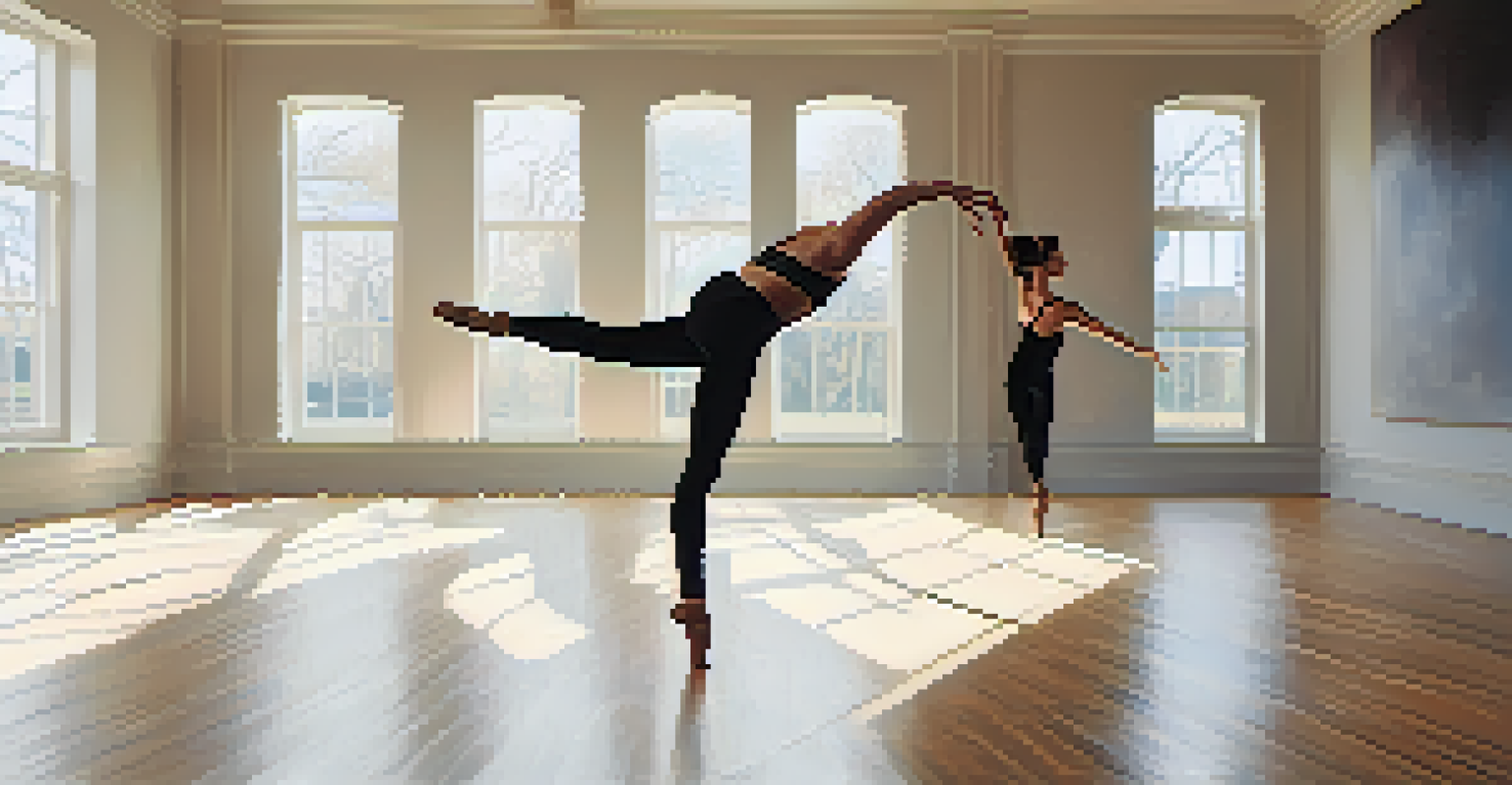 A contemporary dancer performing a pirouette in a modern studio with natural light, showcasing grace and elegance.