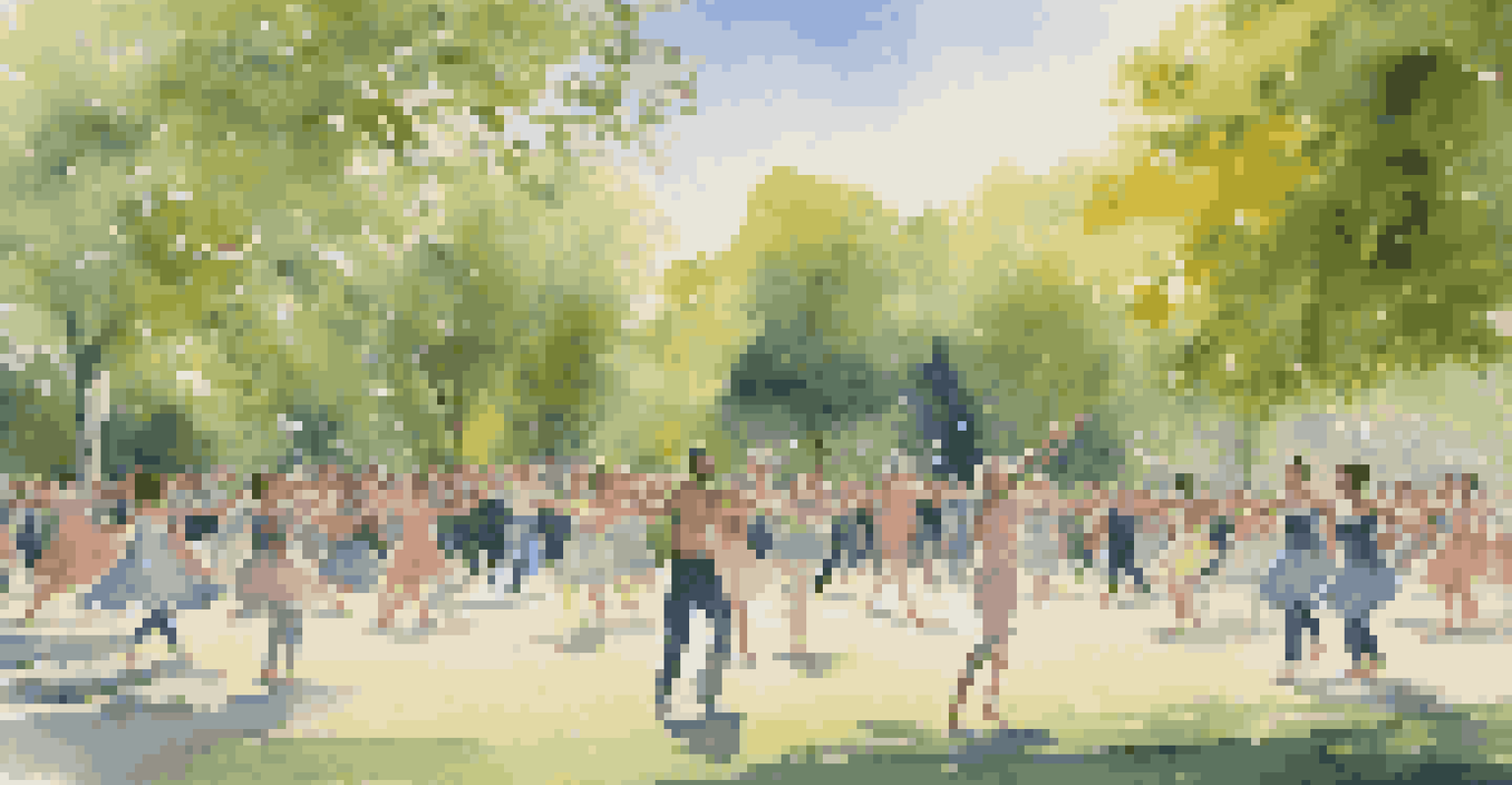 An outdoor dance performance in a park with dancers of various ages and ethnicities, expressing creativity amidst a natural setting.