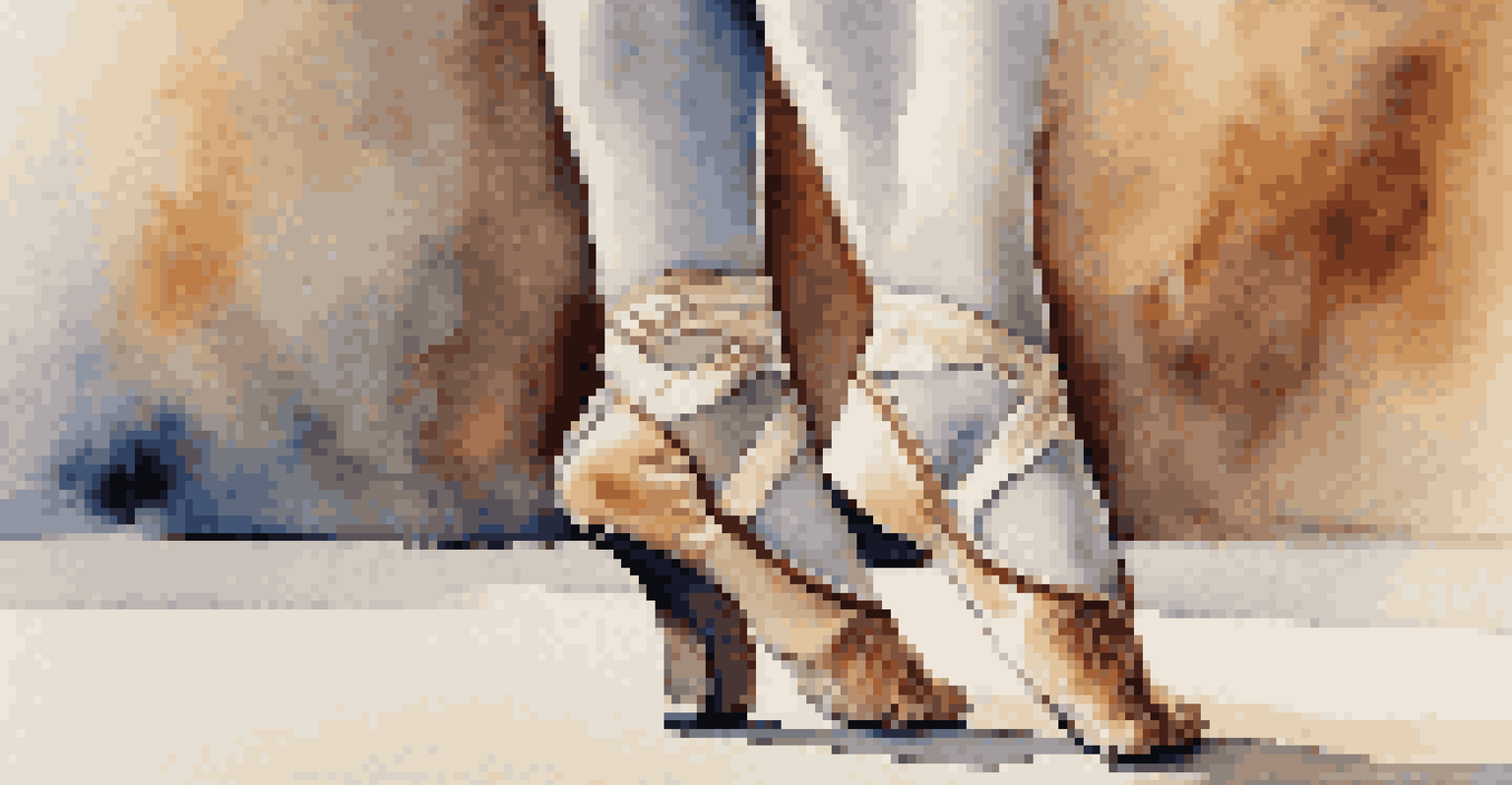 A close-up of a dancer's feet in motion, highlighting the elegance of dance on a patterned floor.