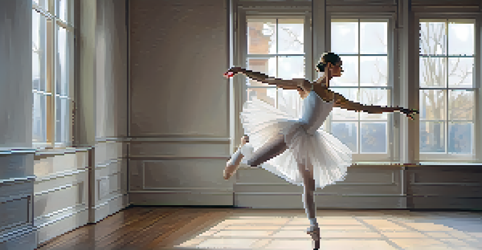 A ballet dancer performing a pirouette in a softly lit studio, showcasing elegance and grace.