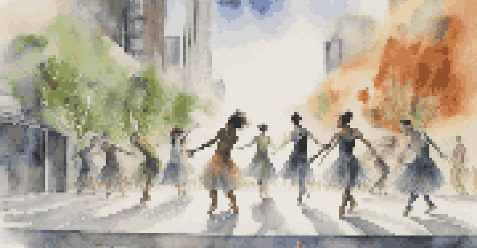 Dancers performing contemporary dance on stage with projections of nature and environmental themes in the background.