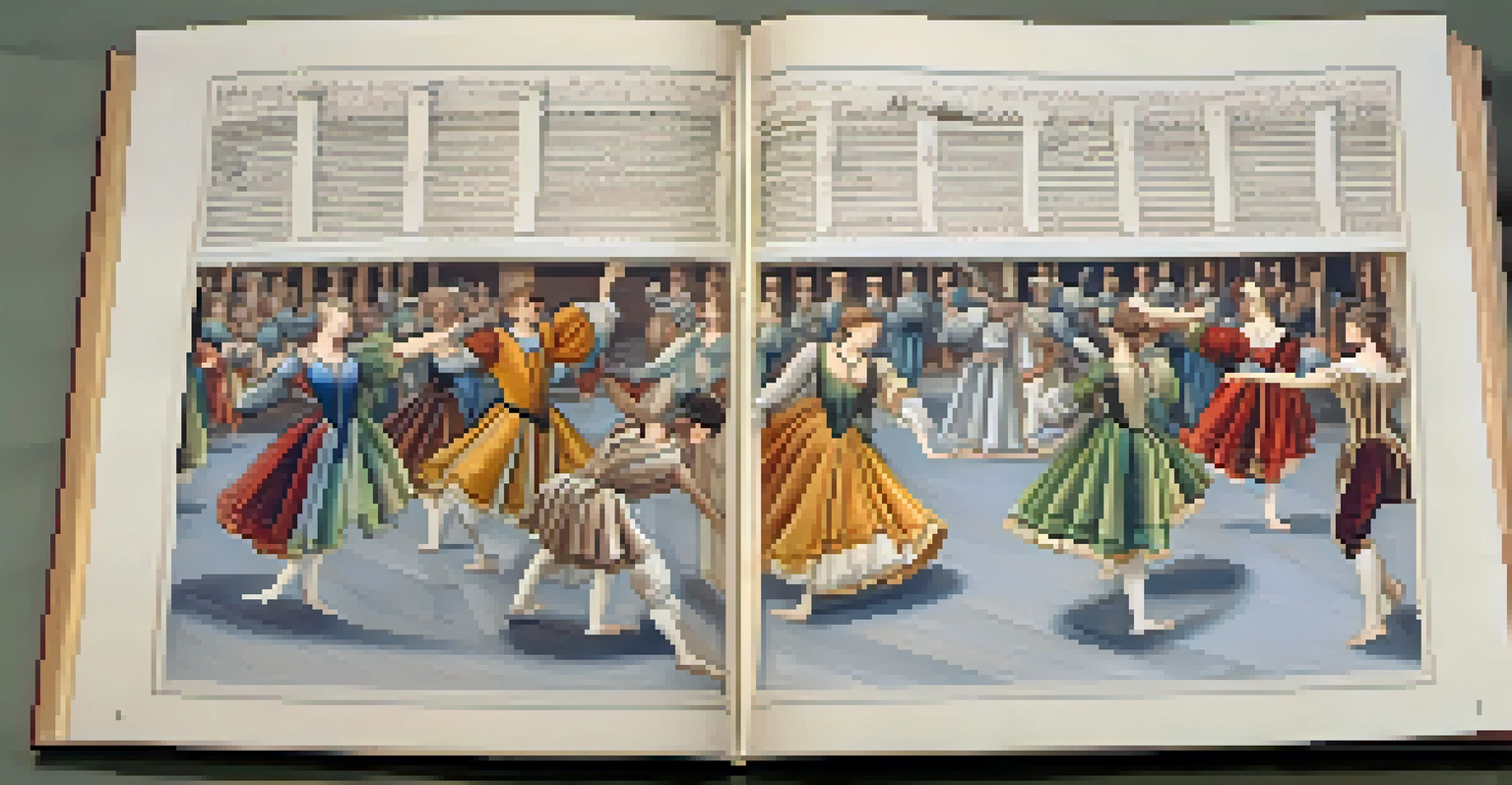 An illustrated dance manual from the Renaissance era, showing choreographed movements and elegant calligraphy.