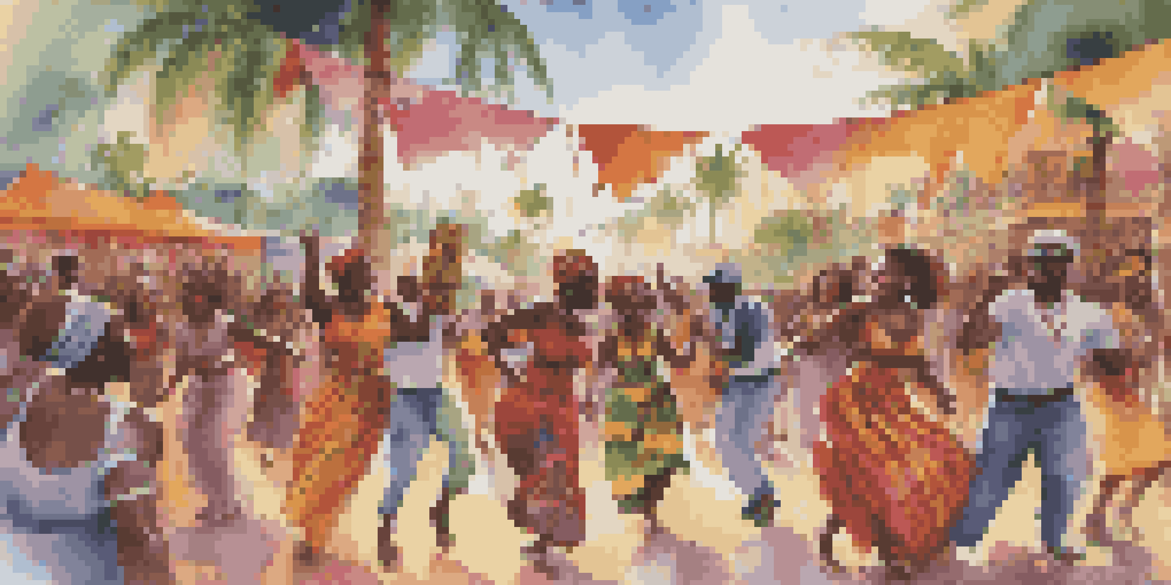 A lively Afrobeats festival with a diverse crowd dancing under colorful banners and performers on stage in traditional and modern attire.