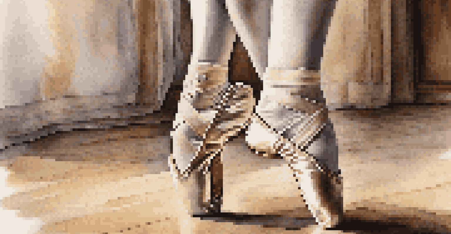 Close-up of a dancer's feet in ballet shoes, showcasing the texture and lacing against a softly blurred background.
