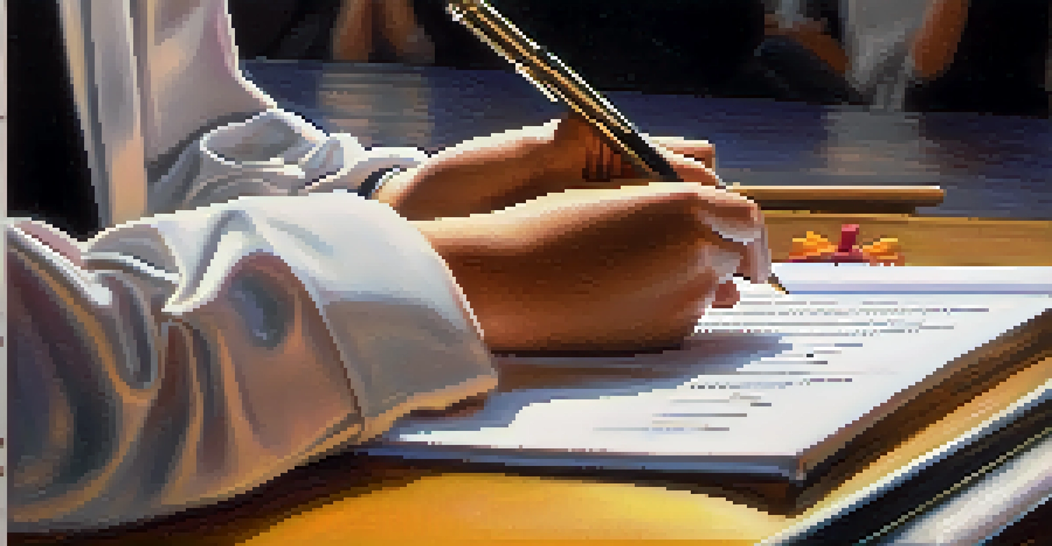 A close-up of a dance judge writing notes at a competition, highlighting the scoring sheet and criteria.