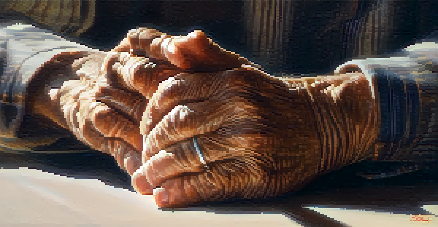 Close-up of an elderly man's hands dancing to music, conveying emotional expression and joy.