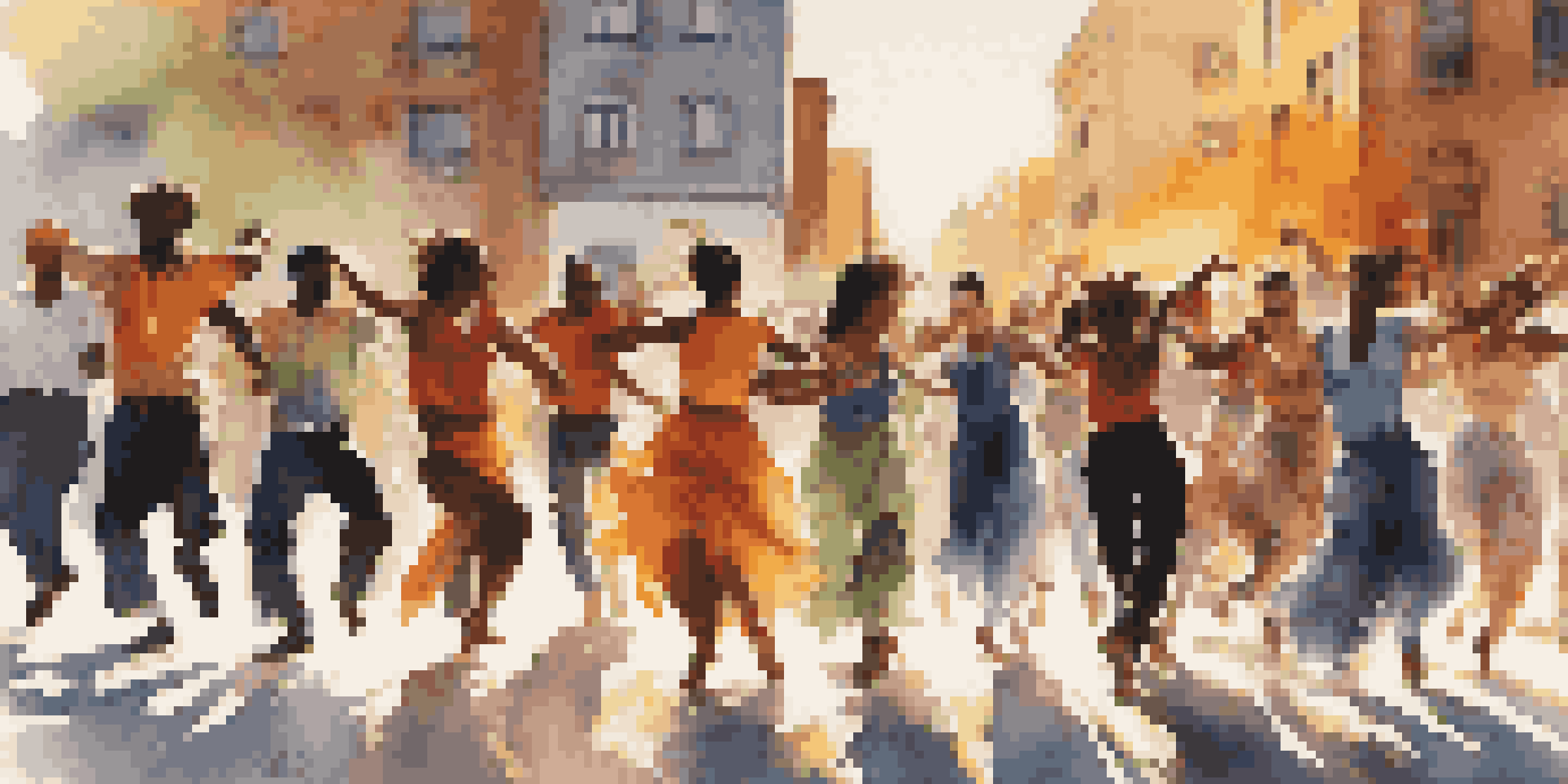 A diverse group of dancers performing a powerful protest dance in an urban setting during sunset, showcasing various dance styles and expressive movements.