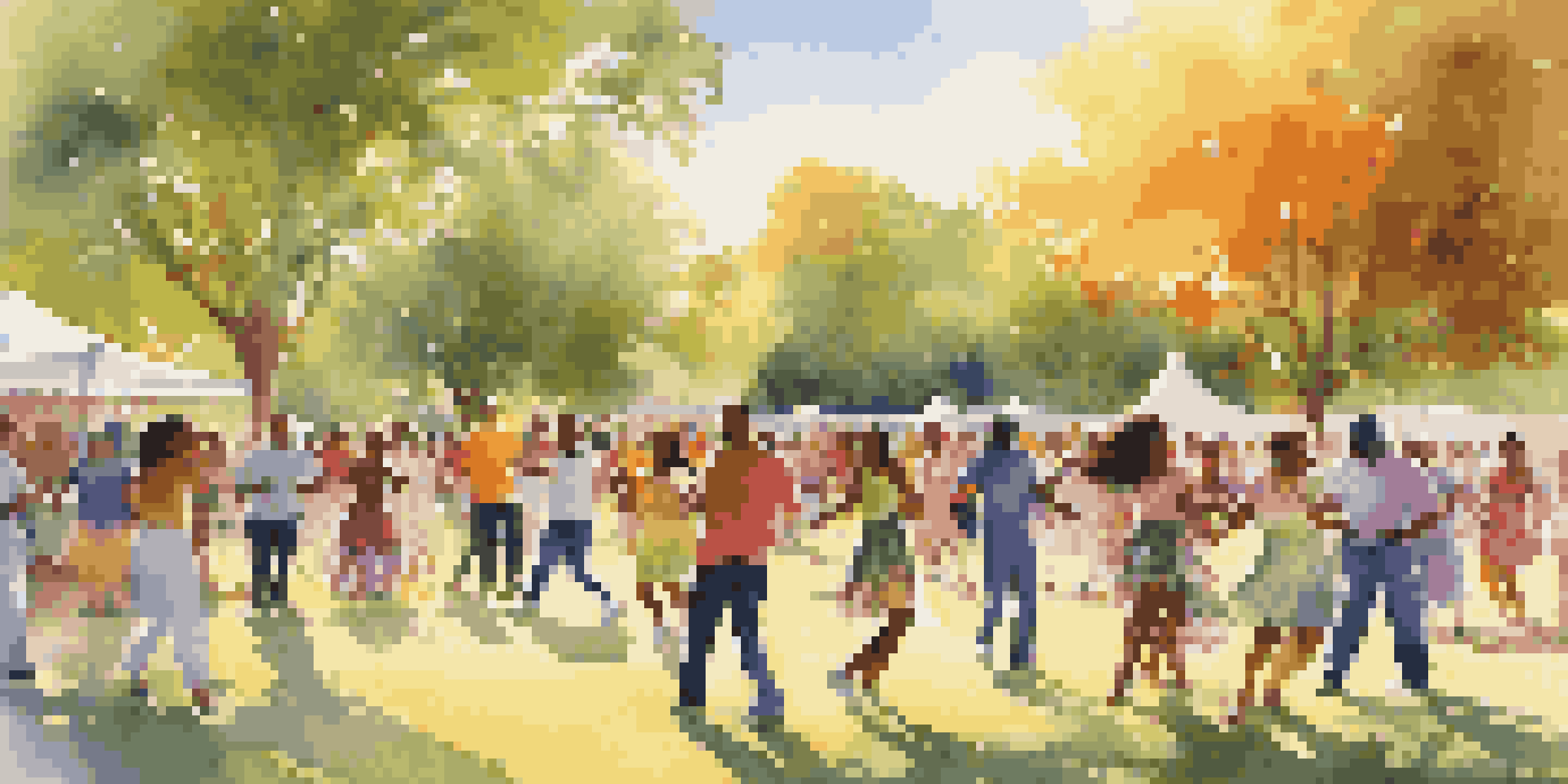 A lively community dance event in a park, featuring diverse people dancing together in various styles, with colorful decorations and a sunny atmosphere.