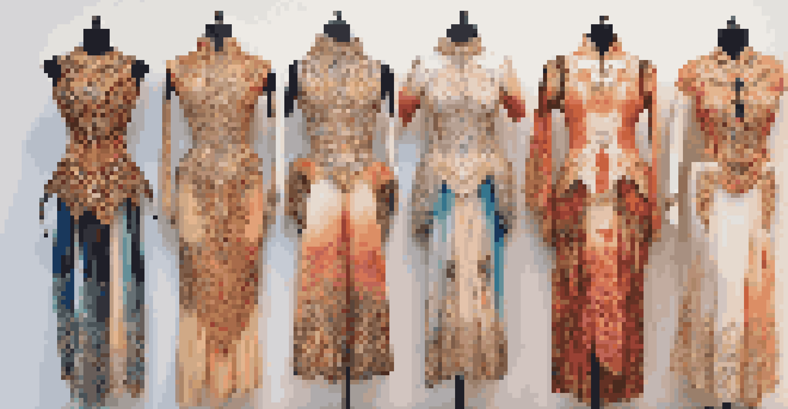 A collage of cultural dance costumes on mannequins, showcasing diverse designs and fabrics.