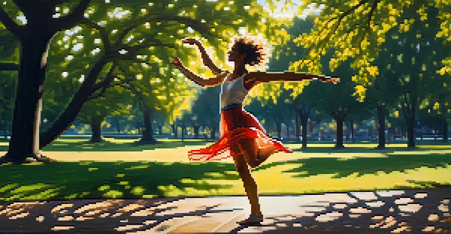 A solo dancer improvising in a park, showcasing a range of emotions through spontaneous movements.