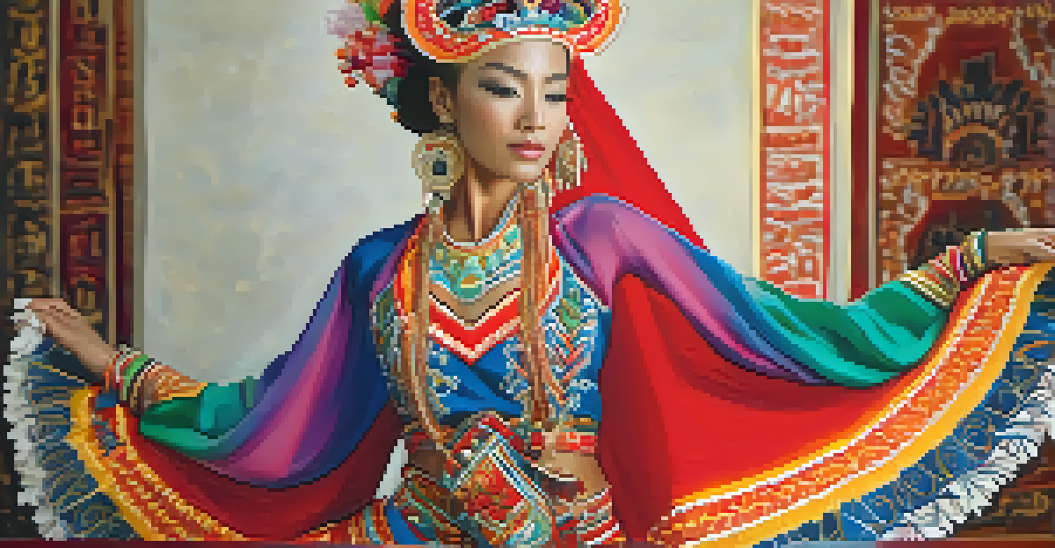 A detailed close-up of a traditional dancer's colorful and intricately embroidered costume, highlighting the craftsmanship and cultural significance.