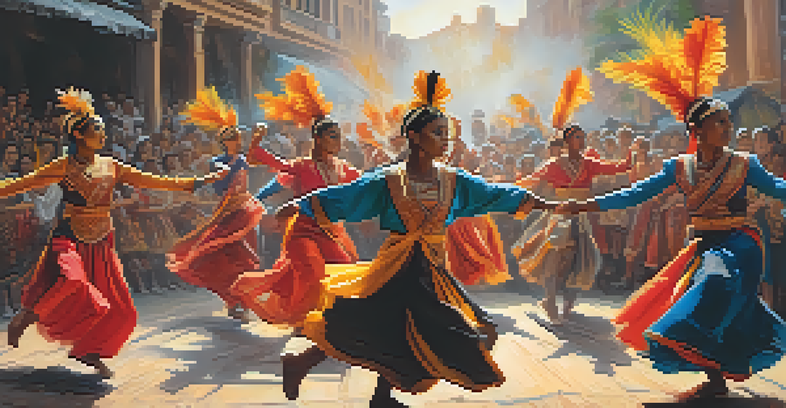 Dancers performing a traditional dance symbolizing resilience, with warm lighting and historical protest imagery in the background.