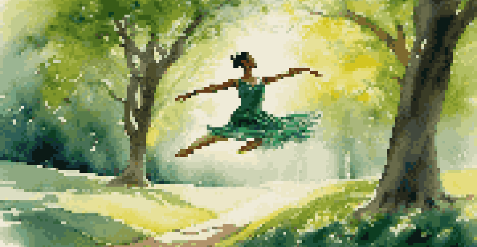 A dancer leaping gracefully in a vibrant costume in a lush green park.
