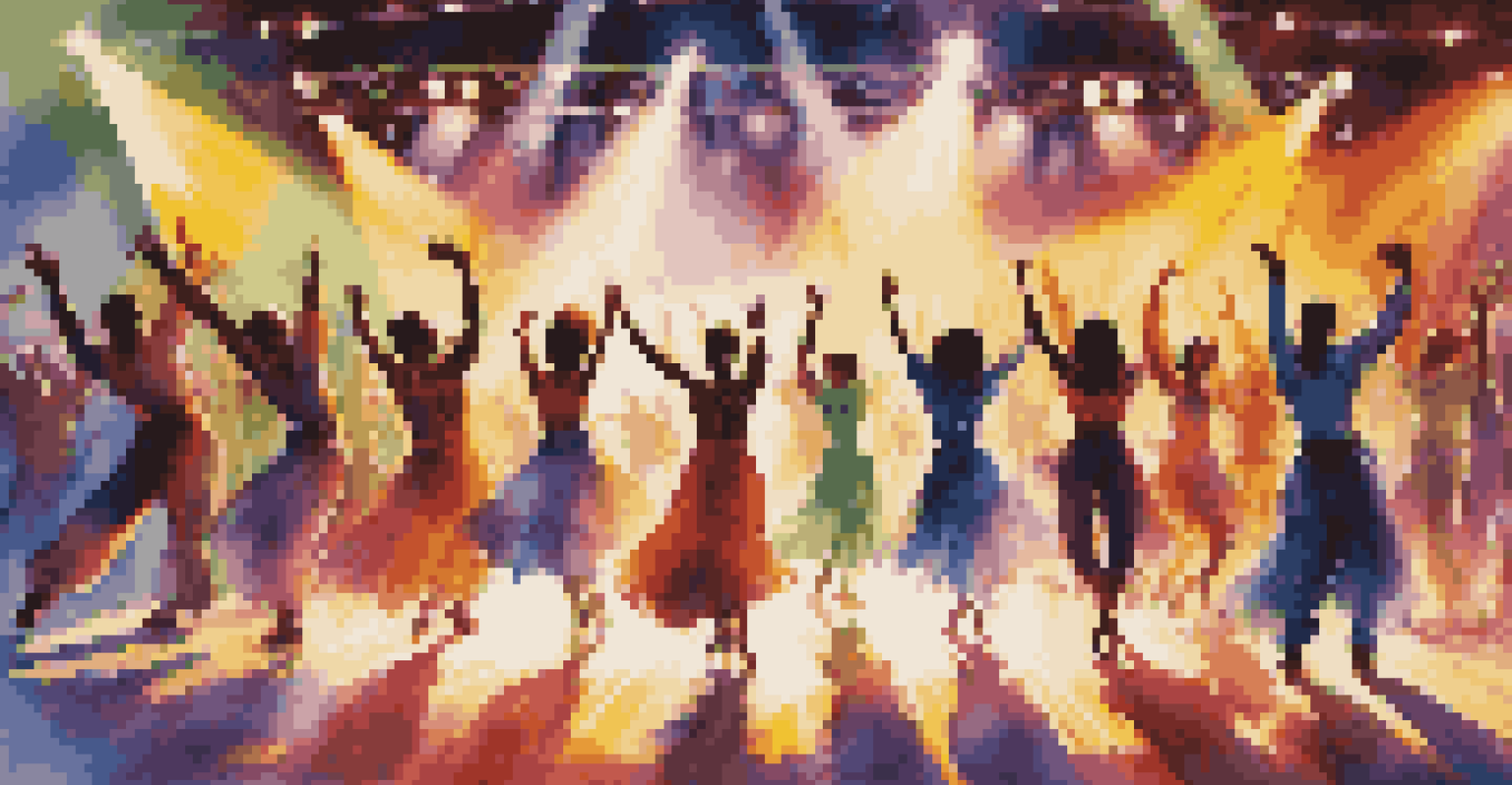 Dancers performing on stage at a lively dance event, with an enthusiastic audience in attendance.