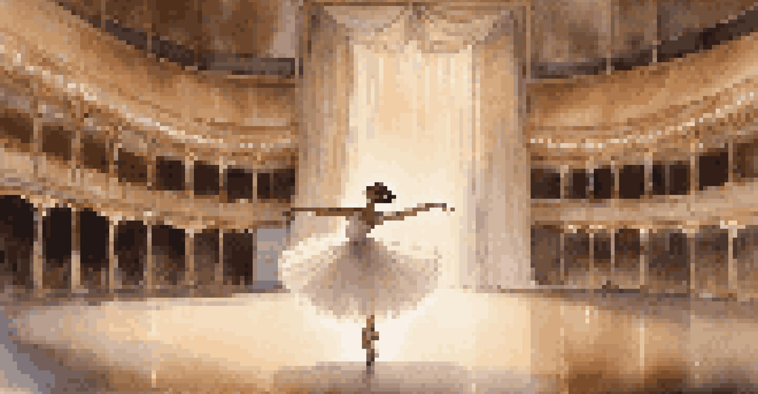 A ballerina in a white tutu performing gracefully on a beautifully lit stage.