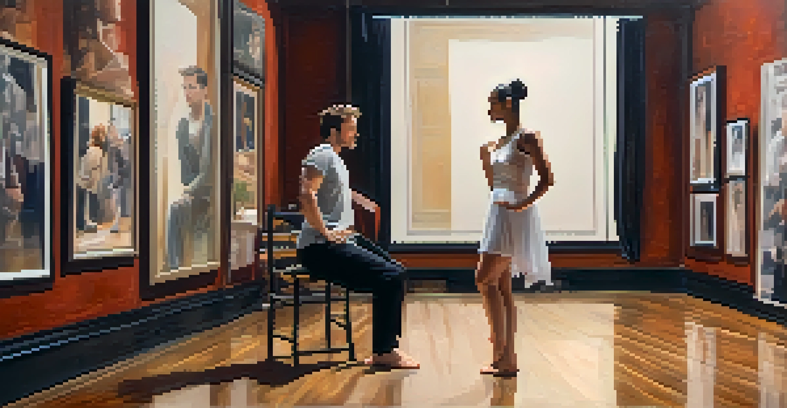 A choreographer providing feedback to a dancer in a cozy rehearsal space, emphasizing communication.